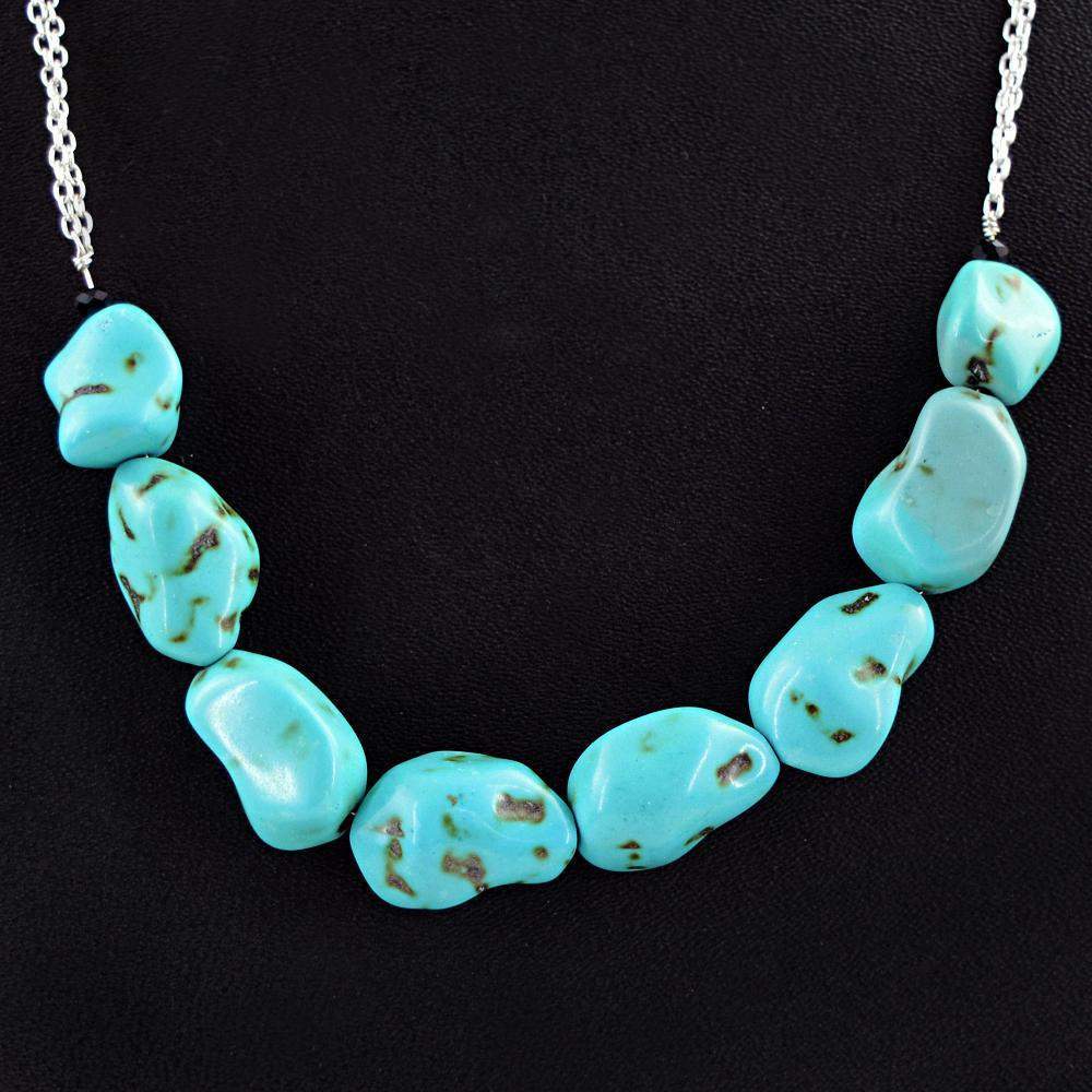 gemsmore:Natural Turquoise Necklace Untreated Single Strand Beads