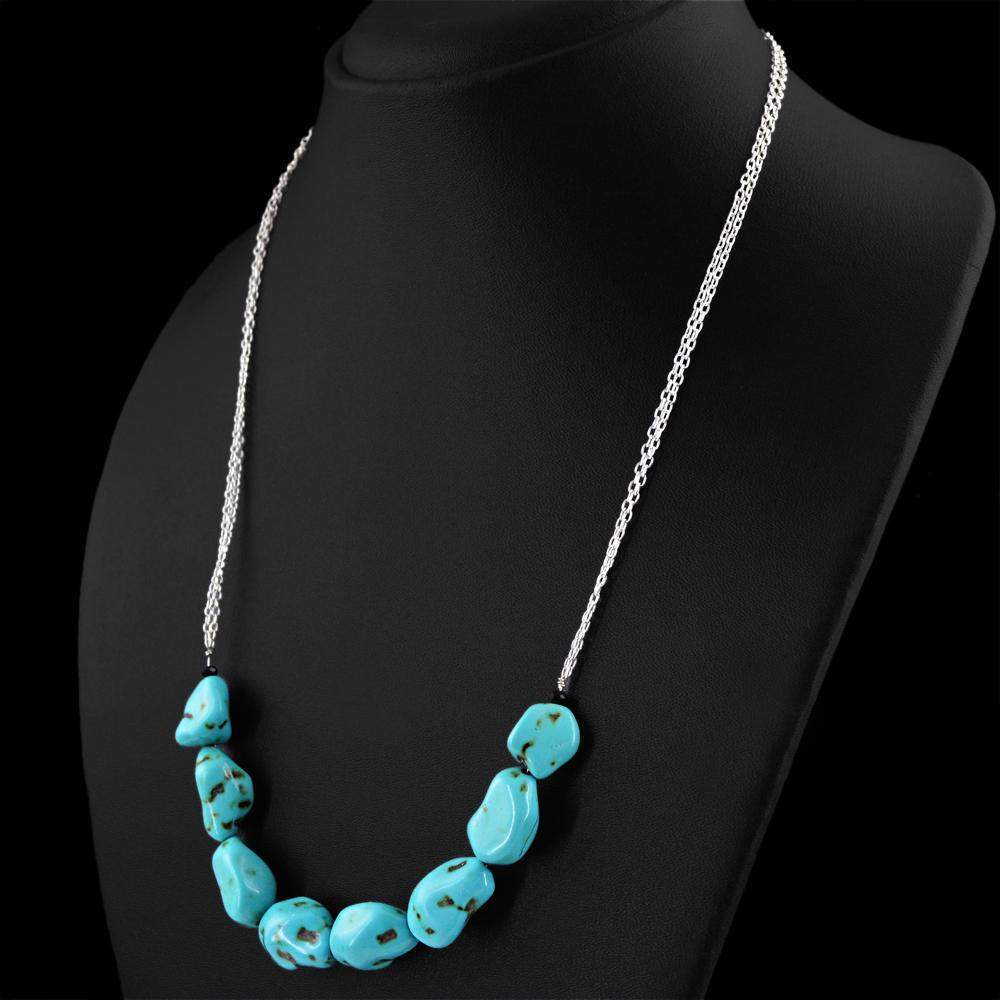 gemsmore:Natural Turquoise Necklace Untreated Single Strand Beads