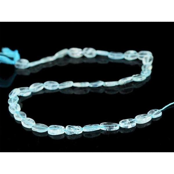 gemsmore:Natural Unheated Blue Aquamarine Drilled Beads Strand