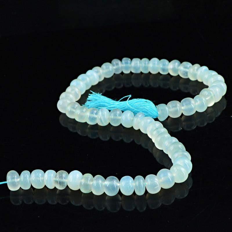 gemsmore:Natural Unheated Blue Chalcedony Round Shape Beads Strand