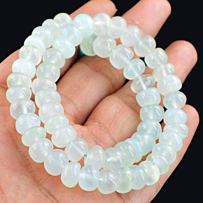 gemsmore:Natural Unheated Blue Chalcedony Round Shape Beads Strand