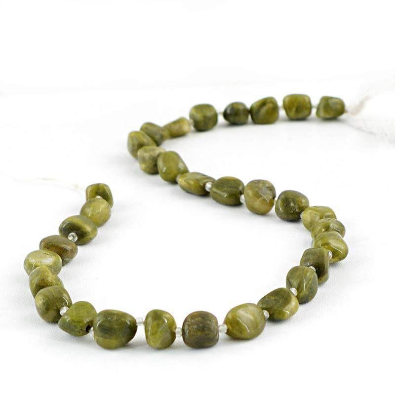 gemsmore:Natural Unheated Green Garnet Drilled Beads Strand