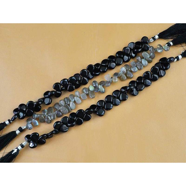 gemsmore:Natural Unheated Labradorite & Black Onyx Beads Strands