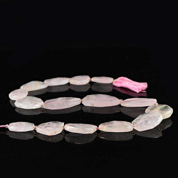 gemsmore:Natural Unheated Pink Rose Quartz Beads Strand Faceted Drilled