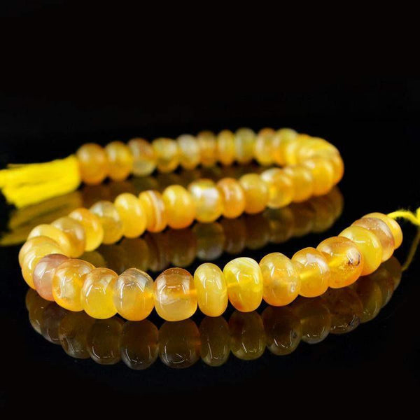 gemsmore:Natural Unheated Round Shape Yellow Onyx Drilled Beads Strand