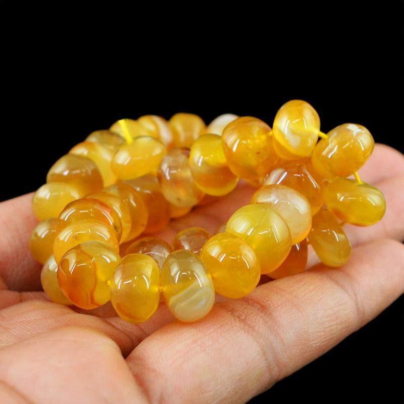 gemsmore:Natural Unheated Round Shape Yellow Onyx Drilled Beads Strand