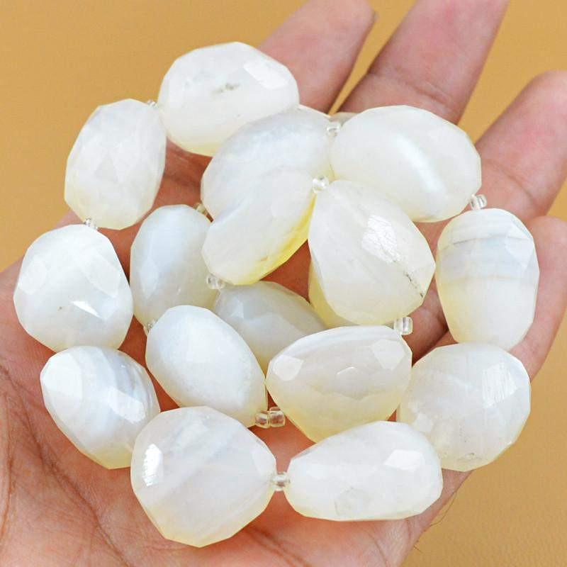 gemsmore:Natural Unheated White Onyx Faceted Beads Strand