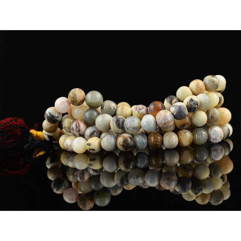 gemsmore:Natural Untreated Agate Necklace 108 Mala Round Shape Beads