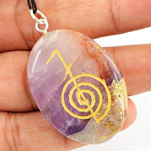 gemsmore:Natural Untreated Amethyst Chakra Gemstone Pendant