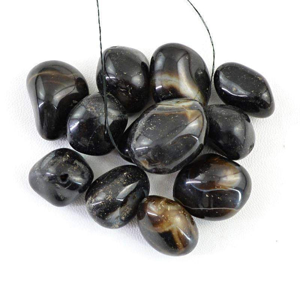 gemsmore:Natural Untreated Black Onyx Beads Lot - Drilled
