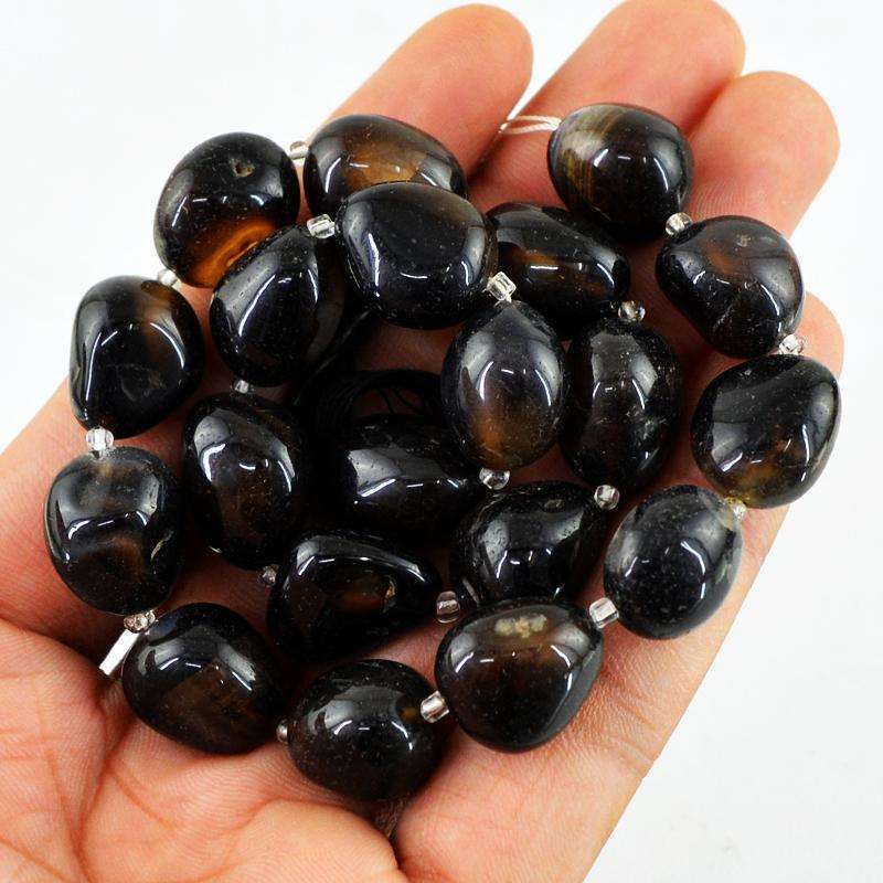 gemsmore:Natural Untreated Black Onyx Beads Strand - Drilled