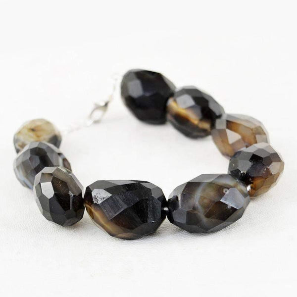 gemsmore:Natural Untreated Black Onyx Bracelet Faceted Beads