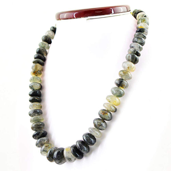 gemsmore:Natural Untreated Black Rutile Quartz Necklace Round Shape Beads