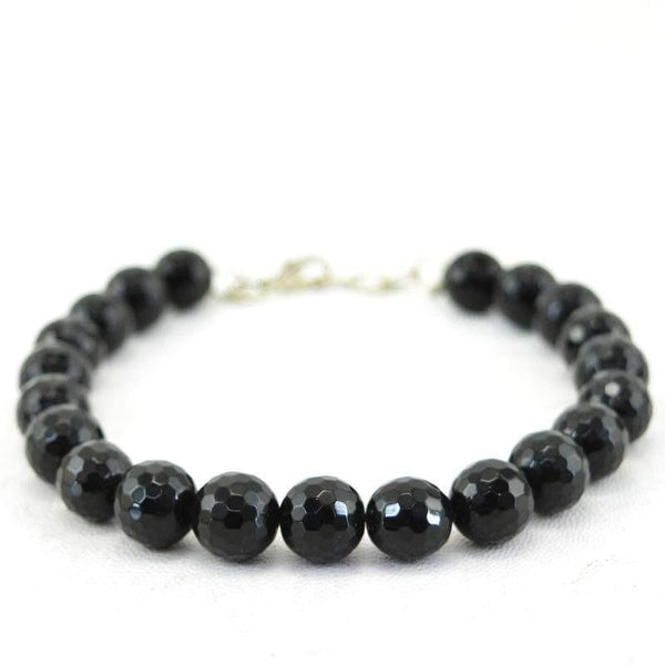 gemsmore:Natural Untreated Black Spinel Bracelet Round Shape Faceted Beads