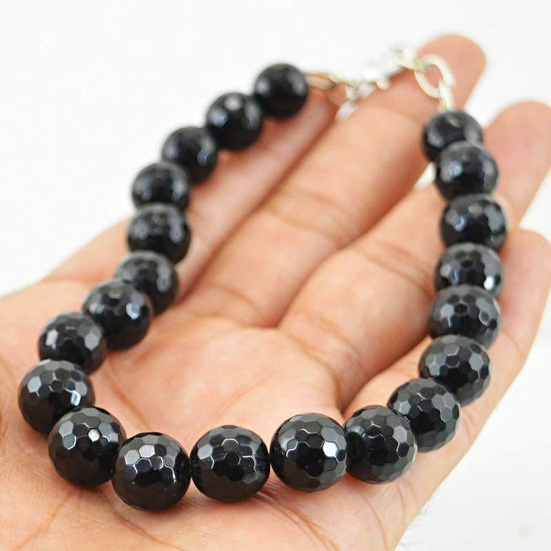 gemsmore:Natural Untreated Black Spinel Bracelet Round Shape Faceted Beads