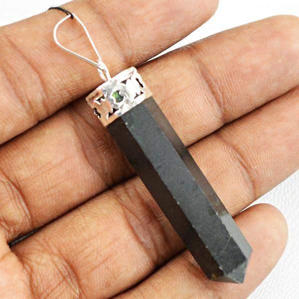 gemsmore:Natural Untreated Black Spinel Healing Point Pendant