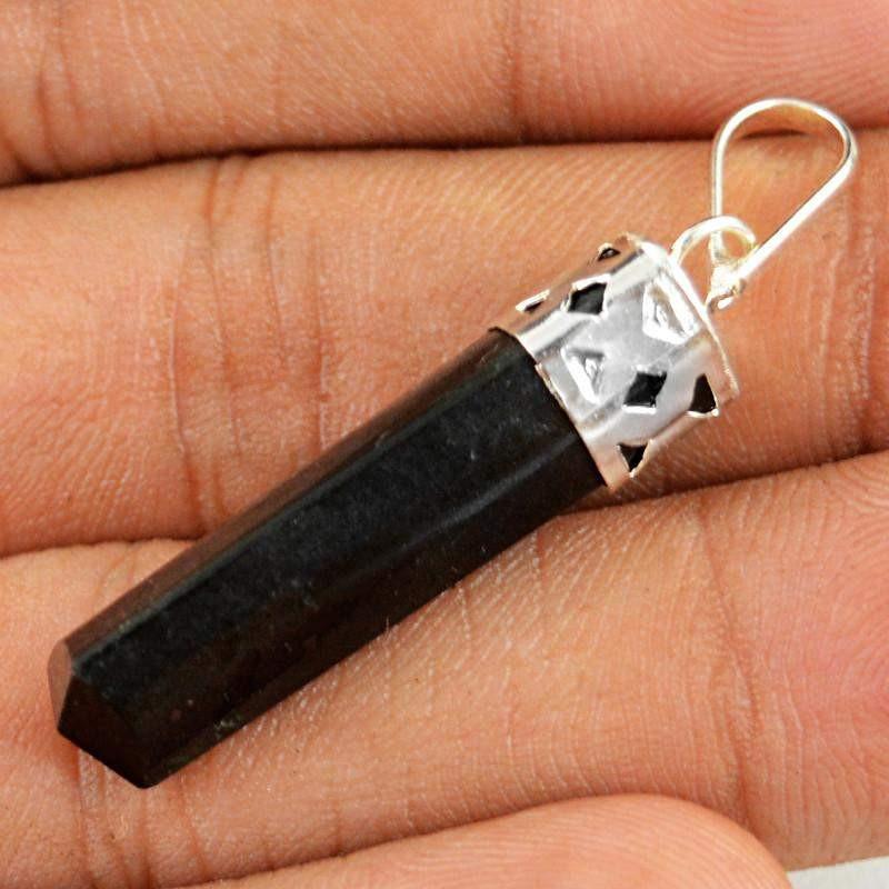 gemsmore:Natural Untreated Black Spinel Healing Point Pendant