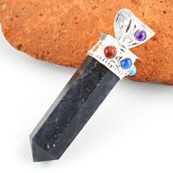 gemsmore:Natural Untreated Black Spinel Seven Chakra Healing Point Pendant