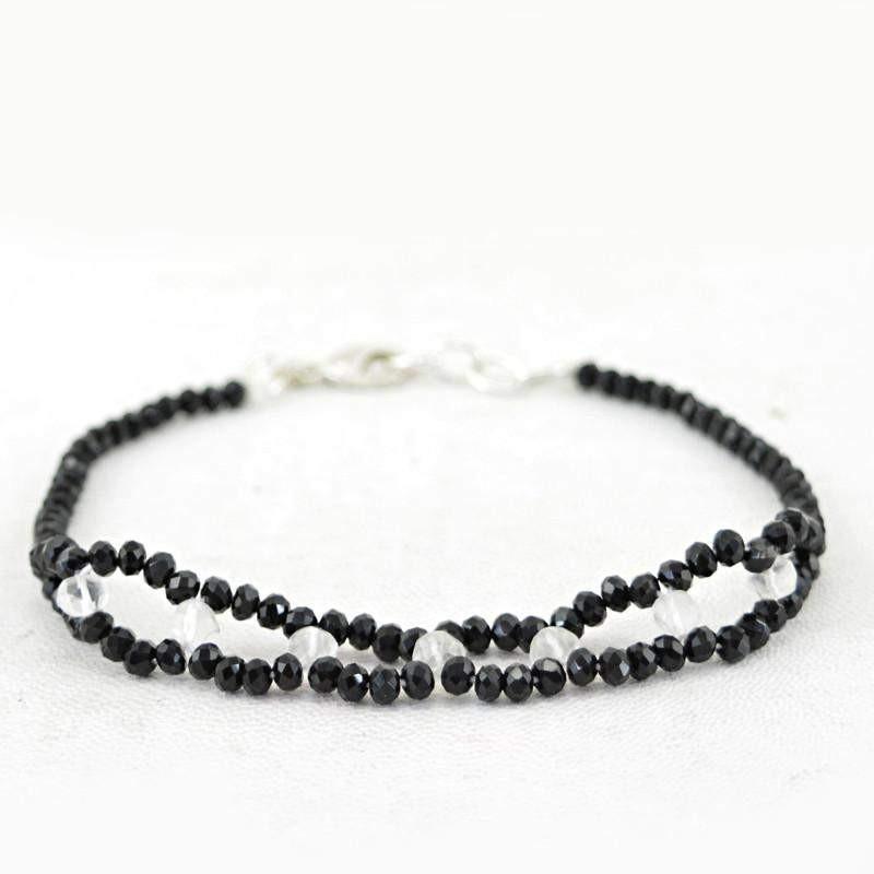 gemsmore:Natural Untreated Black Spinel & White Quartz Bracelet Faceted Round Shape Beads