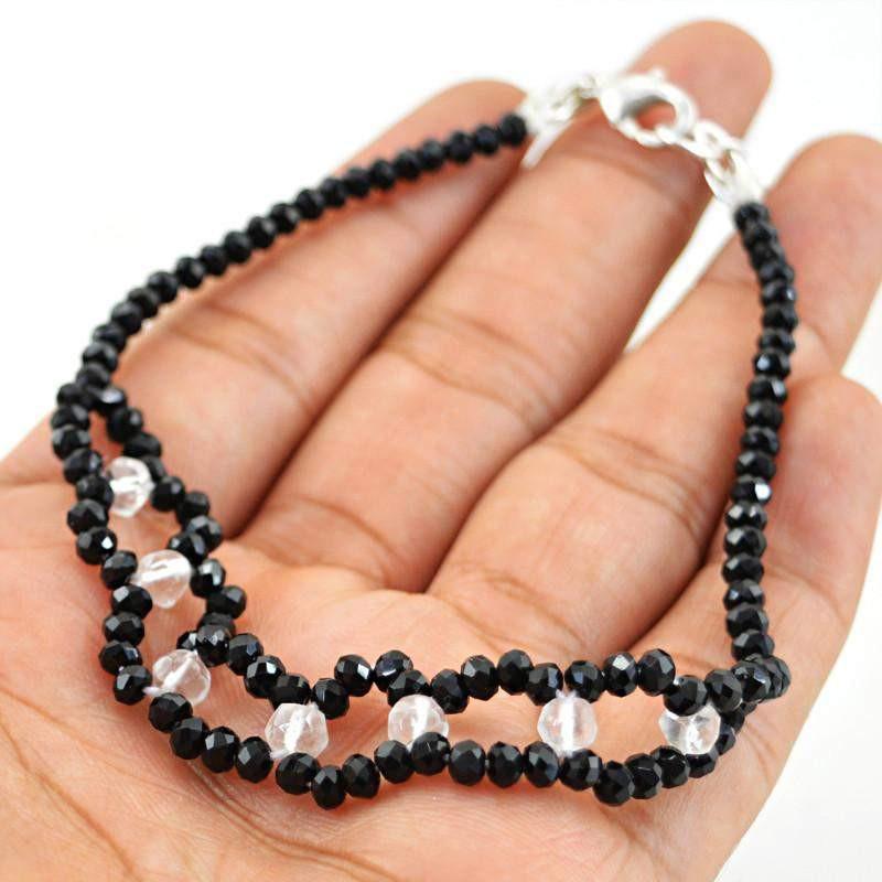 gemsmore:Natural Untreated Black Spinel & White Quartz Bracelet Faceted Round Shape Beads