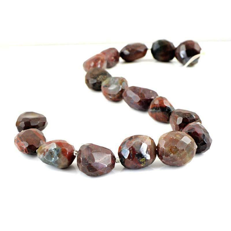 gemsmore:Natural Untreated Blood Green Jasper Faceted Beads Strand