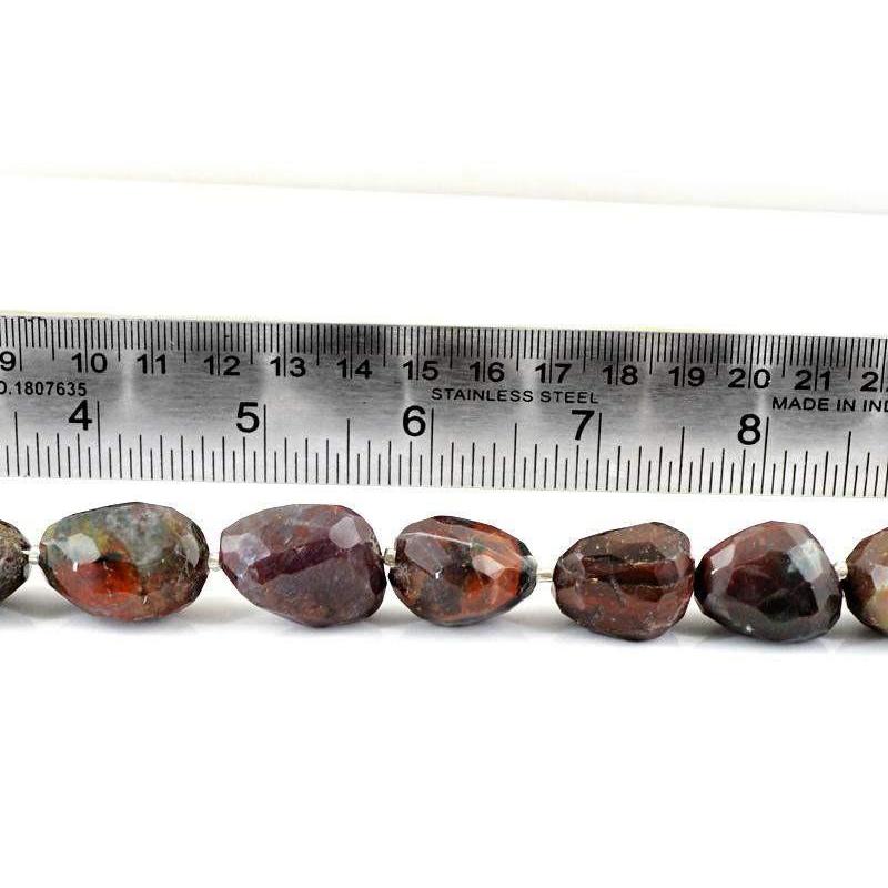 gemsmore:Natural Untreated Blood Green Jasper Faceted Beads Strand
