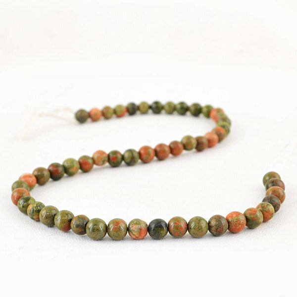 gemsmore:Natural Untreated Blood Green Unakite Beads Strand