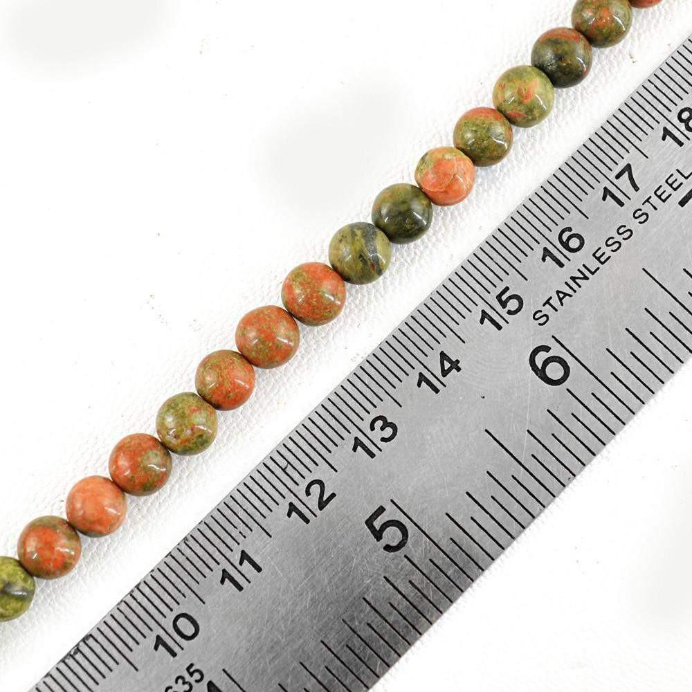 gemsmore:Natural Untreated Blood Green Unakite Beads Strand