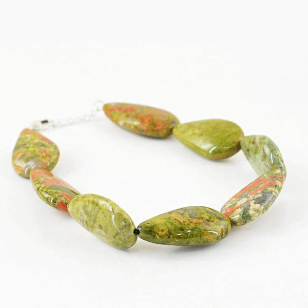 gemsmore:Natural Untreated Blood Green Unakite Bracelet Pear Shape Beads