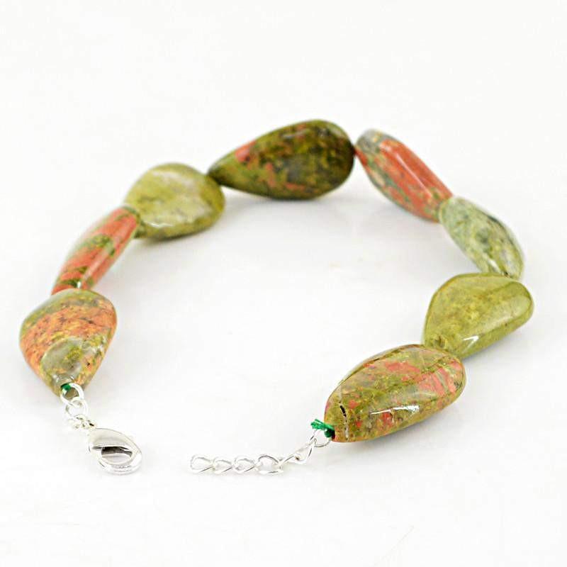 gemsmore:Natural Untreated Blood Green Unakite Bracelet Pear Shape Beads