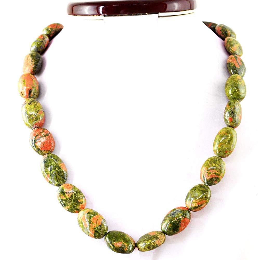 gemsmore:Natural Untreated Blood Green Unakite Necklace Oval Shape Beads