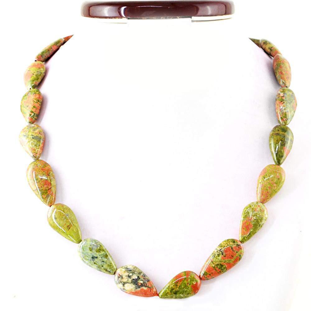 gemsmore:Natural Untreated Blood Green Unakite Necklace Pear Shape Beads