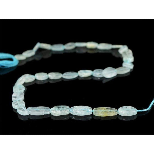 gemsmore:Natural Untreated Blue Aquamarine Oval Shape Beads Strand