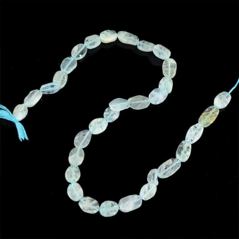 gemsmore:Natural Untreated Blue Aquamarine Oval Shape Beads Strand