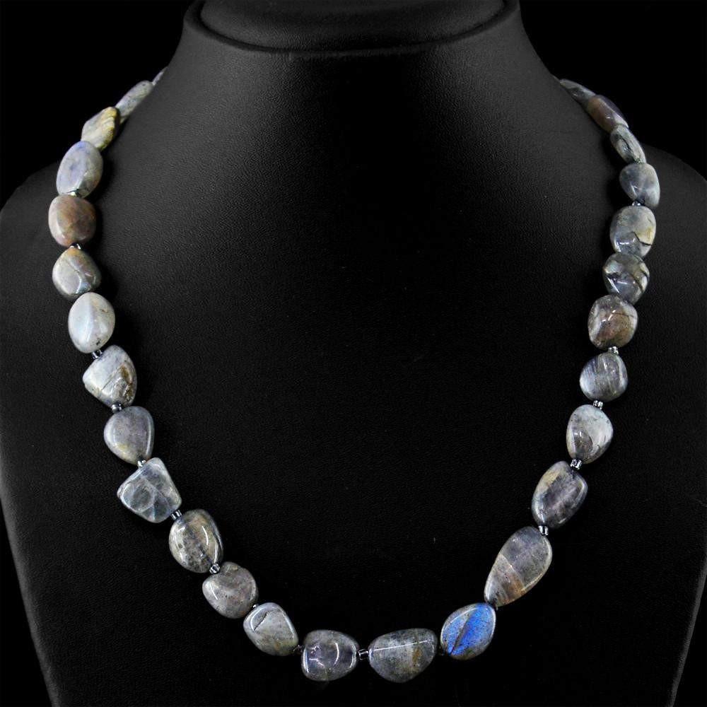 gemsmore:Natural Untreated Blue Flash Labradorite Beads Necklace