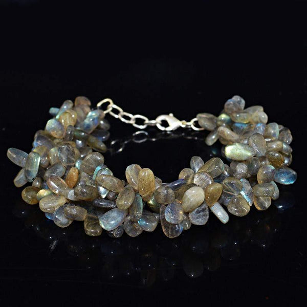 gemsmore:Natural Untreated Blue Flash Labradorite Bracelet Pear Shape Beads