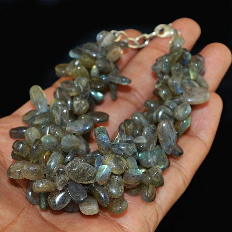 gemsmore:Natural Untreated Blue Flash Labradorite Bracelet Pear Shape Beads