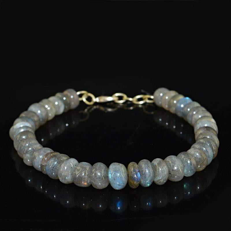 gemsmore:Natural Untreated Blue Flash Labradorite Bracelet Round Shape Beads