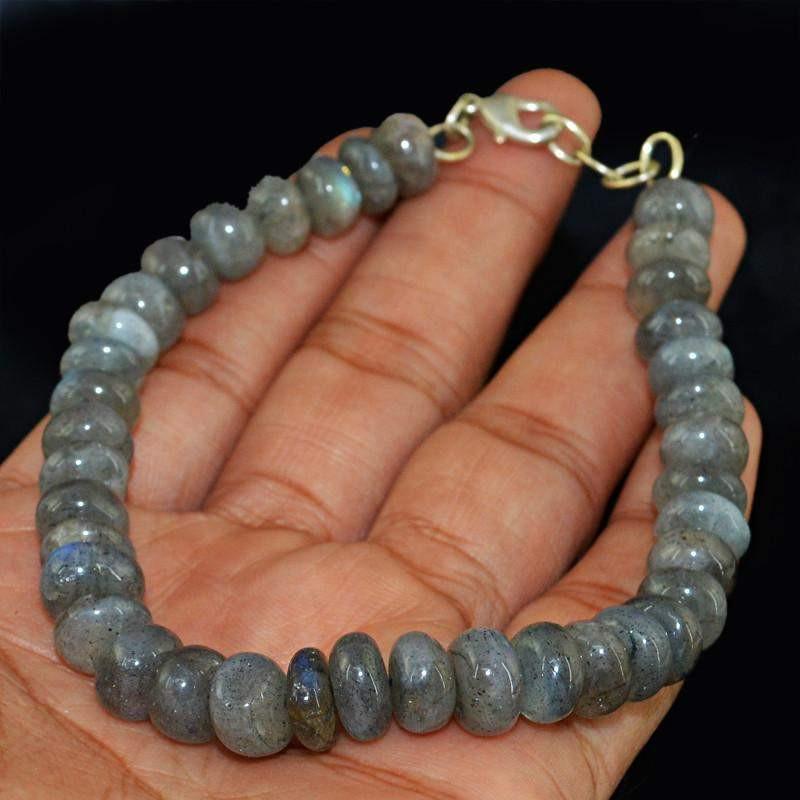gemsmore:Natural Untreated Blue Flash Labradorite Bracelet Round Shape Beads
