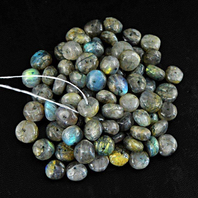 gemsmore:Natural Untreated Blue Flash Labradorite Drilled Beads Lot