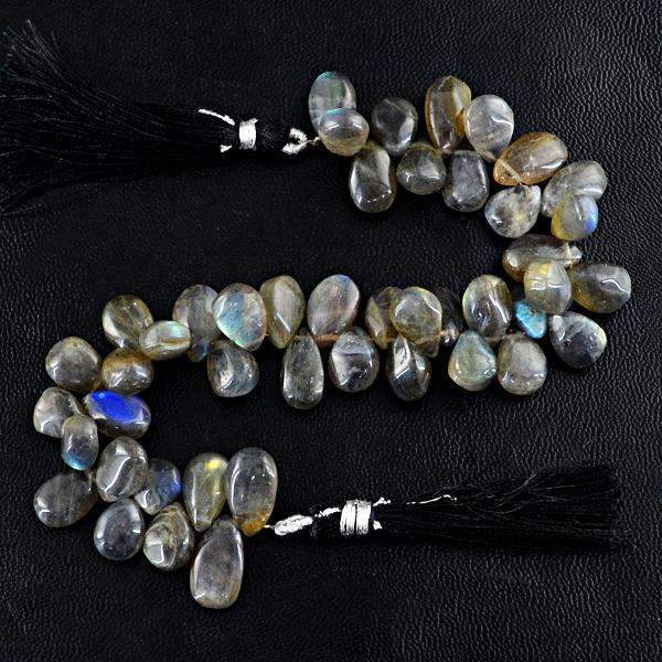 gemsmore:Natural Untreated Blue Flash Labradorite Drilled Beads Strand - Pear Shape
