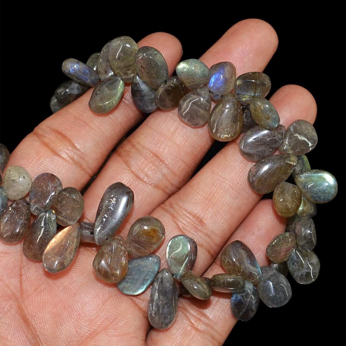 gemsmore:Natural Untreated Blue Flash Labradorite Necklace Pear Shape Beads