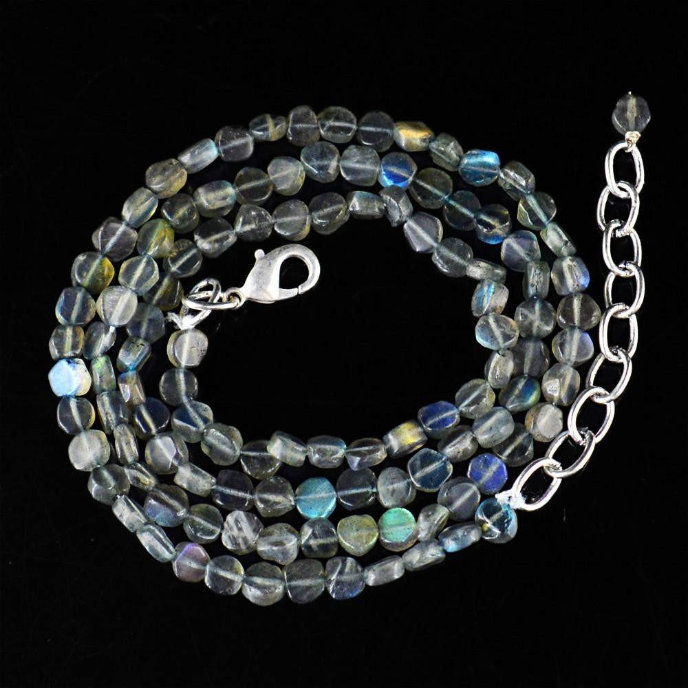 gemsmore:Natural Untreated Blue Flash Labradorite Necklace Round Shape Beads