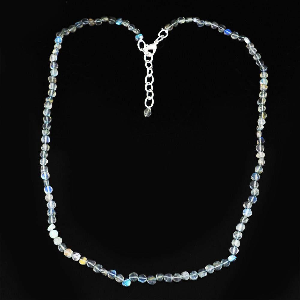 gemsmore:Natural Untreated Blue Flash Labradorite Necklace Round Shape Beads