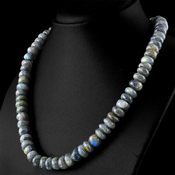 gemsmore:Natural Untreated Blue Flash Labradorite Necklace Untreated Single Strand Round Beads