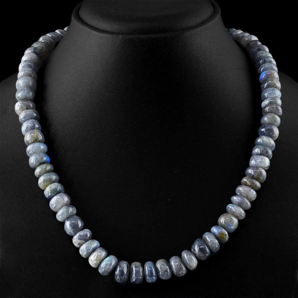 gemsmore:Natural Untreated Blue Flash Labradorite Necklace Untreated Single Strand Round Beads