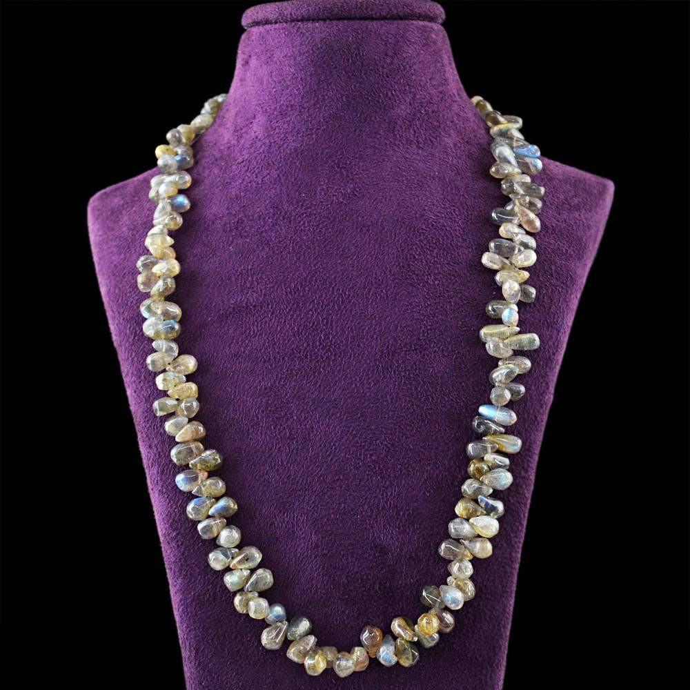 gemsmore:Natural Untreated Blue & Golden Flash Labradorite Necklace Tear Drop Beads