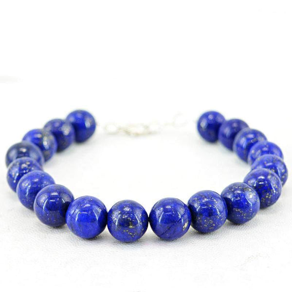 gemsmore:Natural Untreated Blue Lapis Lazuli Bracelet Round Shape Beads