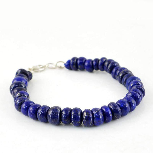 gemsmore:Natural Untreated Blue Lapis Lazuli Bracelet Round Shape Beads