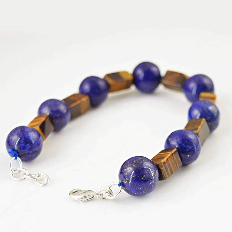 gemsmore:Natural Untreated Blue Lapis Lazuli & Golden Tiger Eye Beads Bracelet